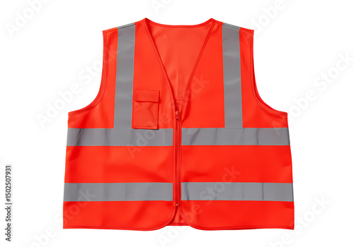 Orange Safety Vest High Visibility Reflective Work Vest for Construction Traffic and Road Safety isolated on transparent background