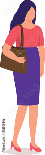 One Young Office Woman In Businesswear Carrying A Bag Is On Her Way To Work.