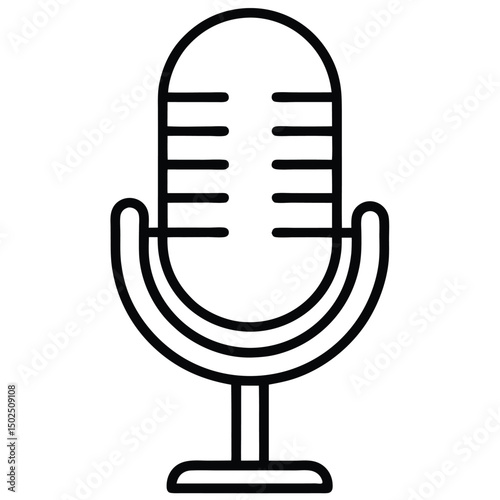 Minimalist black outline microphone vector illustration for podcast audio and recording content