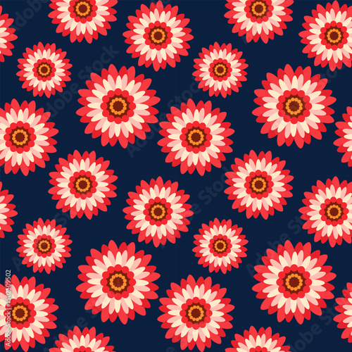 Seamless floral pattern in hippie retro style with gerbera daisy flowers