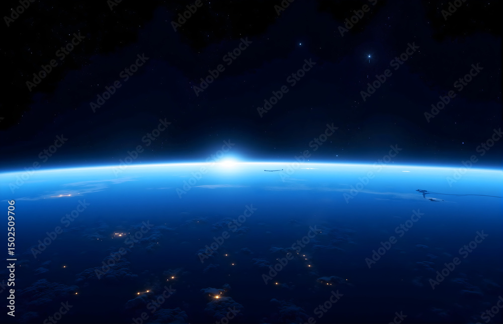 Obraz premium Astronomical View of Earth from Space at Dawn