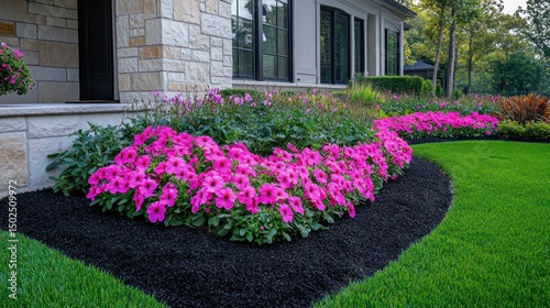 Wallpaper Mural Lush pink flowers in a landscaped garden bed bordering a modern home Torontodigital.ca