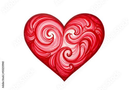 Ornate Red Heart Design Filigree Swirl Valentines Day Art isolated on transparent background