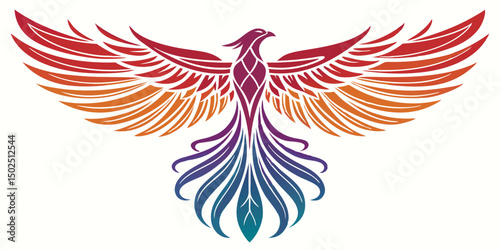 Colorful phoenix bird with spread wings illustration in gradient colors