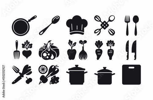 Simple Black and White Culinary Icons Set