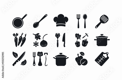 Simple Black and White Culinary Icons Set