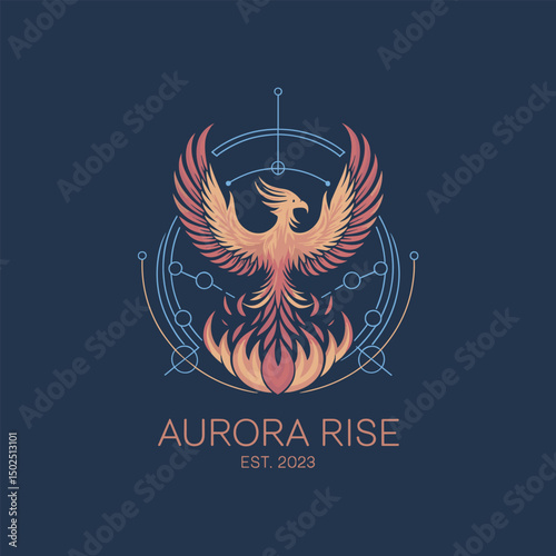 Modern stylized phoenix logo design with geometric elements, perfect for a brand identity representing rebirth and growth, vector art