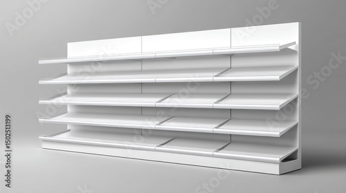 Empty white retail shelving unit