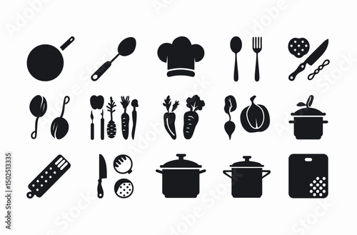 Simple Black and White Culinary Icons Set