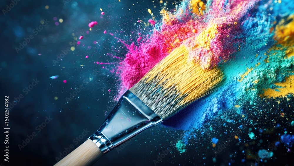 Fototapeta premium Colorful paint explosion from a paintbrush
