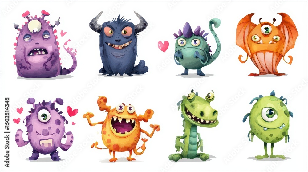 Obraz premium Colorful Cartoon Monsters Collection