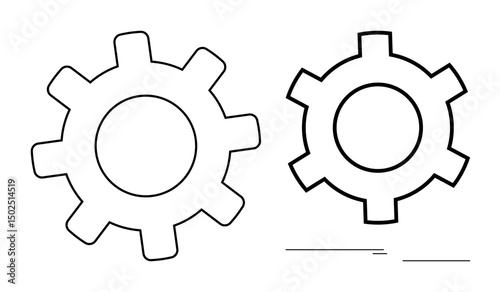 Two simple gear outlines connected, symbolizing collaboration, automation, and efficiency. Ideal for mechanics, innovation, productivity, system management, teamwork technology simple landing page
