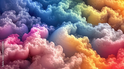 Vibrant, colorful, fluffy cloudscape; rainbow hues, abstract texture