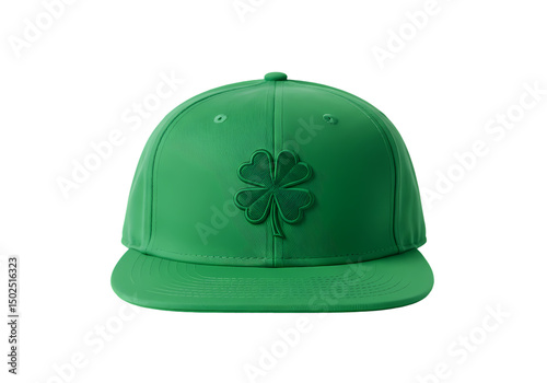 Green Clover Hat  Fitted Baseball Cap  Streetwear Apparel isolated on transparent background