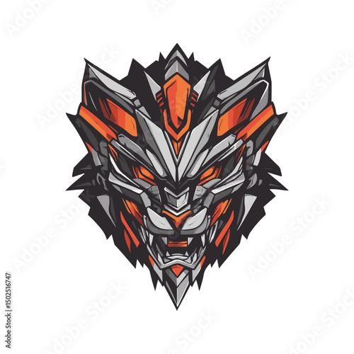 Mecha Lion Head Logo Vector