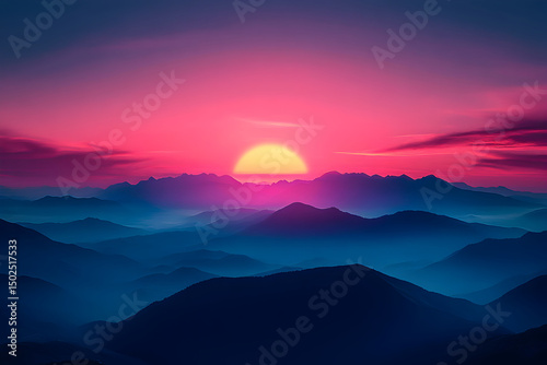 310. Retro 80s sunset over mountains, synthwave style, vibrant neon colors, nostalgic feeling