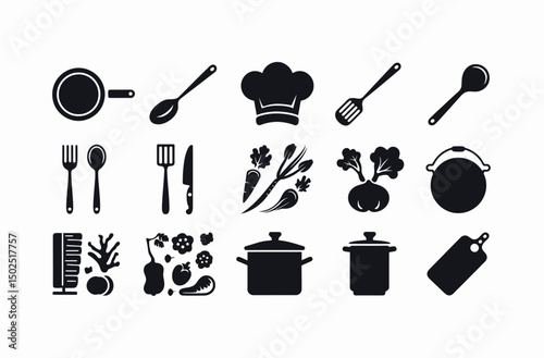 Simple Black and White Culinary Icons Set