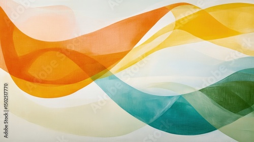 Abstract art featuring flowing, translucent forms in warm and cool tones