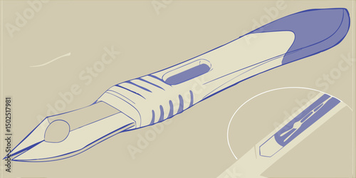 Detailed vector illustration of a scalpel or surgical instrument with transparent background