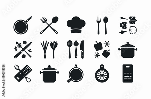 Simple Black and White Culinary Icons Set