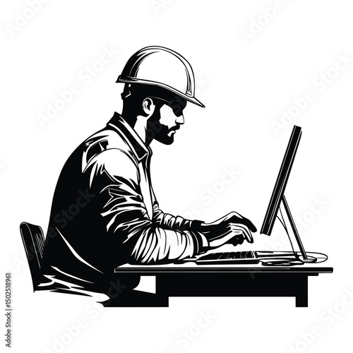 Engineer working on advanced engineer silhouette