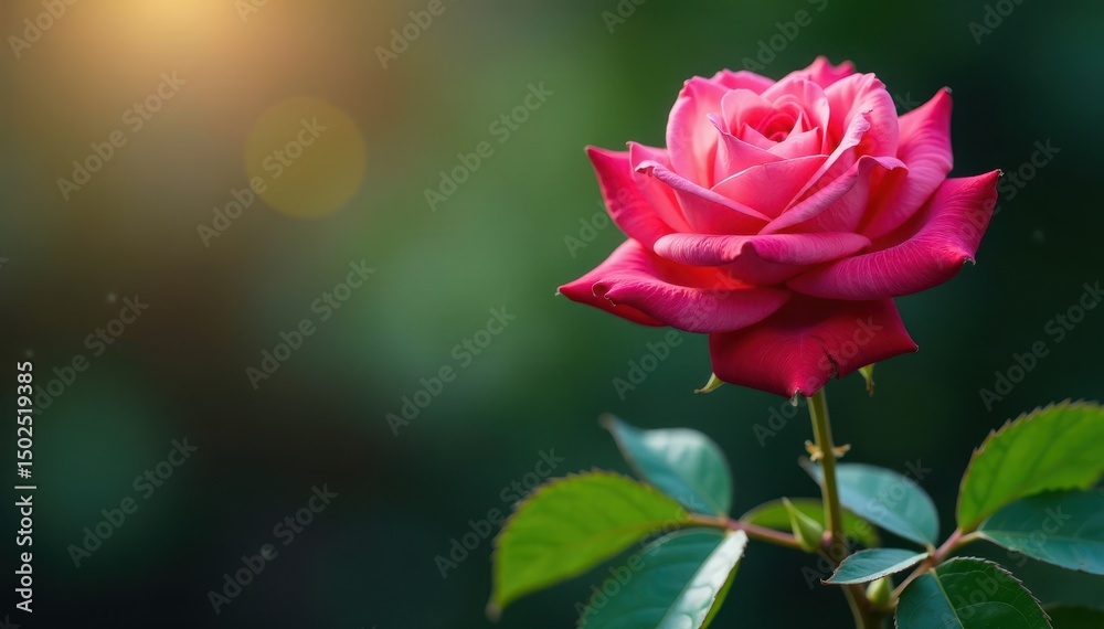 Fototapeta premium Elegant rose flower with intricate leaves and stems in a natural setting, floral, garden, rose