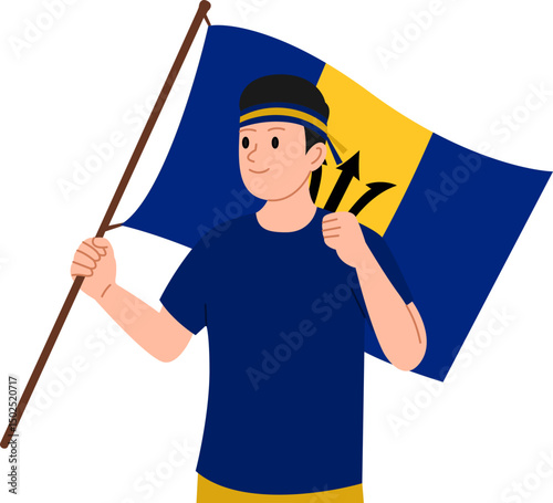 Young man holding the Barbados flag