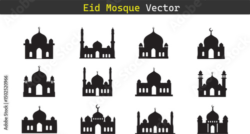 Mosque silhouette vector icon set illustration on white background. 