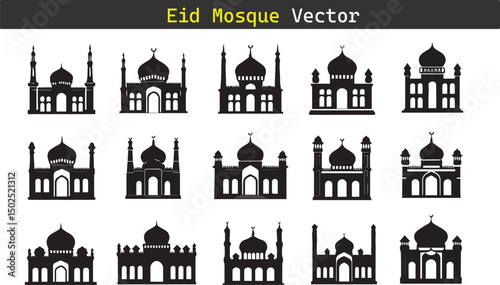 Mosque silhouette vector icon set illustration on white background. 