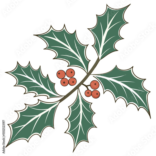 Christmas holly berry leaves icon vector on white background. Adobe Illustrator Artwork