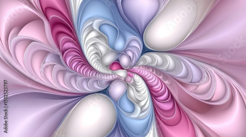 Pastel swirl fractal art with layered, organic shapes in pink, purple, and blue hues