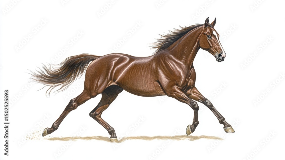Obraz premium Side view of lean racing horse in full speed, mane trailing and muscles prominent
