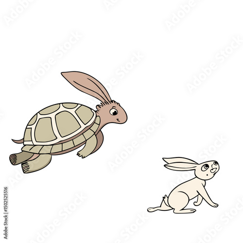Tortoise races ahead of the hare on the track, aiming to win the classic slow-and-steady race.