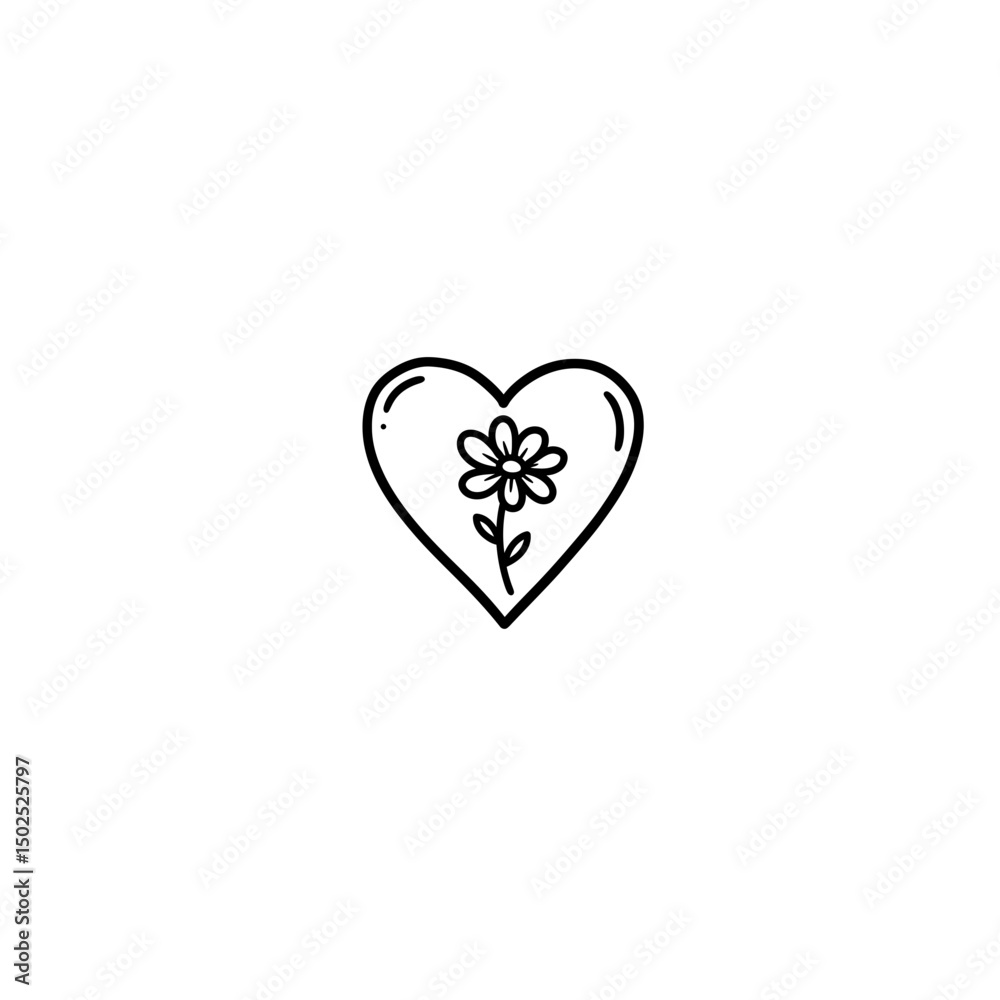 Heart-Shaped Outline with Central Bloom Heart-Shaped Outline with Central Bloom