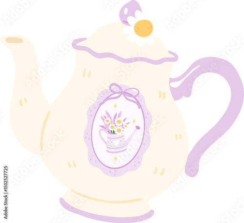 Teapot Illustration, Elegant Kitchen Clipart, Cozy Tea Time Art