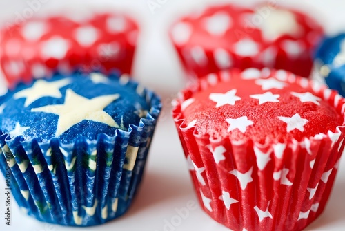Patriotically decorated cupcakes a delightful treat for the 4th of July celebration feature red and blue star patterned liners creating a festive and sweet