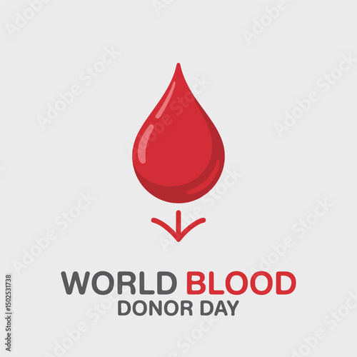 World blood donor day conceptual illustration featuring a red blood drop and downward arrow