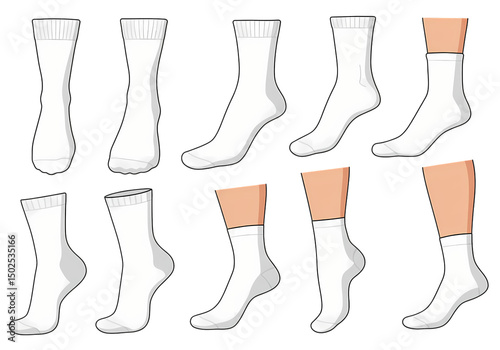 White KneeHigh  Ankle Socks Bulk Pack Womens Cotton Socks Cute Ruffle Socks isolated on transparent background