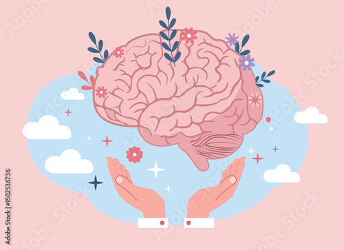 Human Brain with Hands and Floral Elements Vector
Brain Health and Self Care Creative Illustration
Psychology and Consciousness Vector Image
Abstract Mental Wellbeing Design