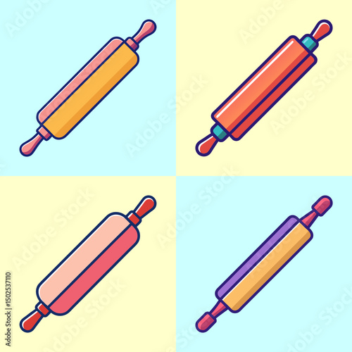 rolling pin flat illustration flat style and  coin-stack-flat-illustration