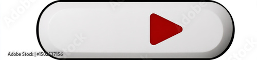 White rectangular button with red play icon in center, symbolizing play or start function. button has sleek, modern design with rounded edges