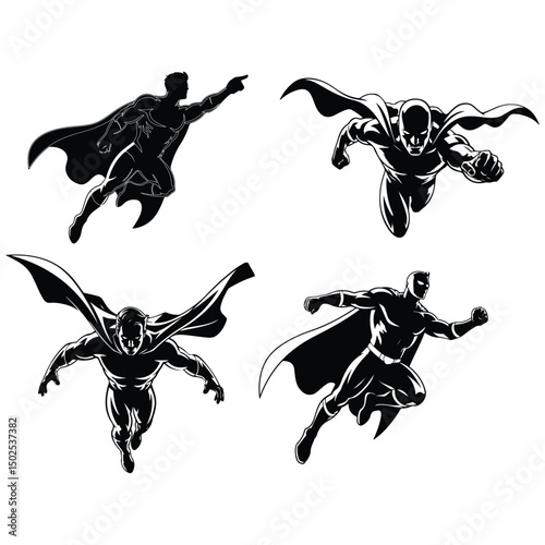 A silhouette of Superhero in flying vector on a white background
