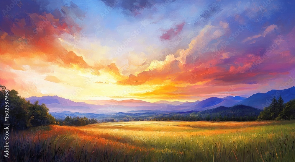 Fototapeta premium Colorful sunset over a golden field