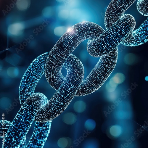 Abstract digital chain; interconnected nodes forming a secure link