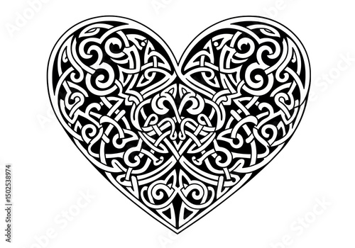 Ornate Celtic Knotwork Heart Design Tattoo Art  Printable isolated on transparent background