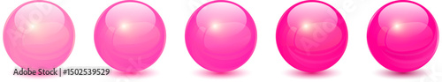 Glass balls pink, 3D shiny spheres collection.