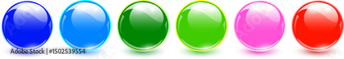 Multicolored glass balls, 3D shiny spheres set.