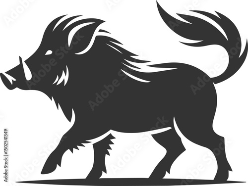 Drawing of a black boar vector silhouette