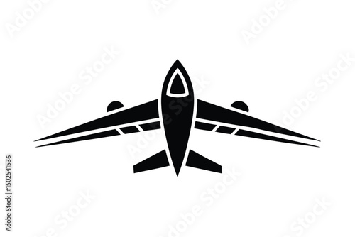 Airplane isolated on white background in simple black silhouette style