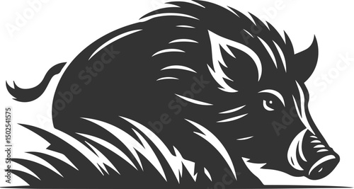 Drawing of a black boar vector silhouette